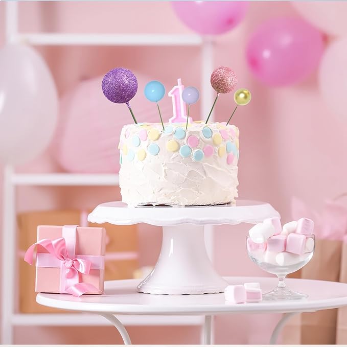 ASTARON 50 Pcs Ball Cake Topper Sticks Mini Balloons for Cake Decorating Supplies Foam Balls Cake decorations for Party Cake Birthday Cake Toppers Decorations (Pink，Purple，Blue)
