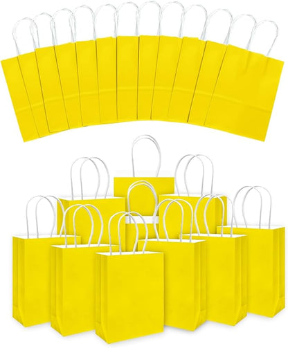 qiqee 24PCS Small Gift Bag with Handles Bulk 8.3"x6"x3" Gift Bags Bright Yellow Bags Multiple Uses (Small Size)