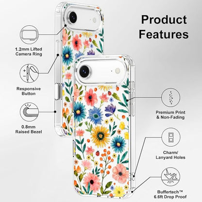 MOSNOVO for iPhone Air Case, Shockproof Military-Grade Protection 6.6ft Drop Tested, Camera Control, Clear Phone Case for iPhone 17 Air, Wildflower Bloom Design