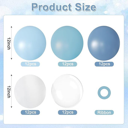 60Pcs Dusty Blue Balloons, 60Pcs 12 Inch Blue and White Balloons with Dusty Pastel Light blue White Clear balloons for Baby Shower Gender Reveal Bridal Shower Birthday Party Decorations