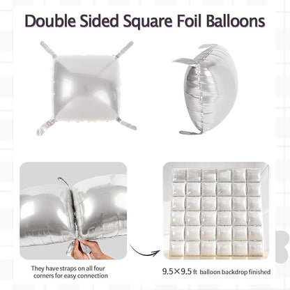 36pcs Pearl White Square Foil Balloons Backdrop Kit - 9.5ft White Elegant Balloon Wall/Tunnel for Birthday, Wedding, Baby Shower, 2026 Graduation Photo Booth (Straws & Ribbon Included)