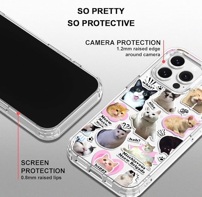 MOSNOVO Case for iPhone 13 Pro, [Buffertech 6.6ft Military-Grade Drop Protection] [Anti Peel Off Tech] Clear TPU Bumper Phone Case Cover Design - The Cat Brigade