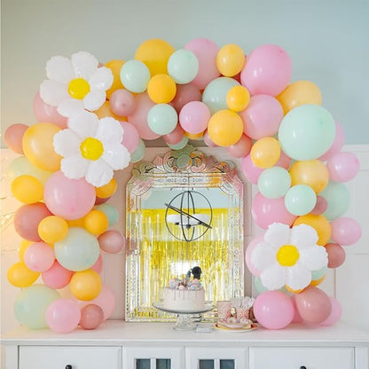 Daisy Balloon Garland Arch Kit,Retro Yellow Pink Green Hippie Boho Balloons Garland Daisy Flower Balloons For Birthday Baby Shower Bridal Wedding Groovy Daisy Party Decorations