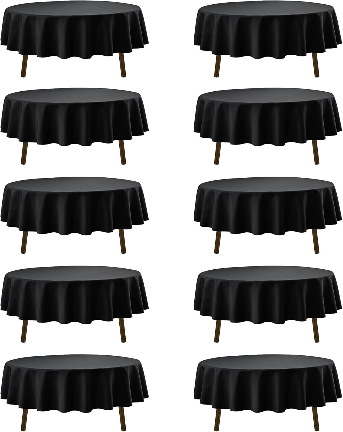 10-Pack Black Round Tablecloths, 90 Inches, Stain-Resistant Polyester for 4-5 Ft Round Tables - Washable Table Covers for Weddings, Banquets, Birthday Parties, Events