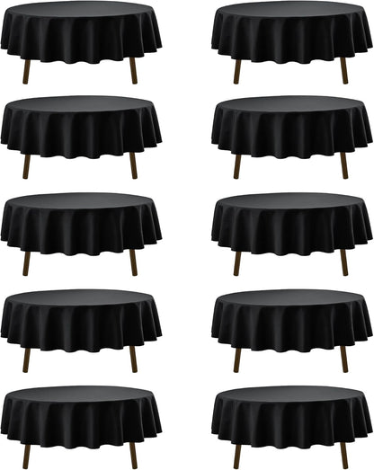 10-Pack Black Round Tablecloths, 90 Inches, Stain-Resistant Polyester for 4-5 Ft Round Tables - Washable Table Covers for Weddings, Banquets, Birthday Parties, Events