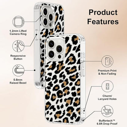 MOSNOVO Case for iPhone 15 Pro Max, [Buffertech 6.6ft Military-Grade Drop Protection] [Anti Peel Off Tech] Clear TPU Bumper Phone Case Cover Design - Leopard Print