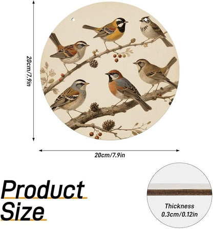 VstaDank Vintage Bird Wall Decor Round Wood Hanging Sign 7.9x7.9 in Wooden Circle Door Hanger with Ropes, Rustic Wall Art Decor for Home Front Door Indoor Outdoor Decoration