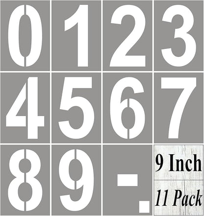 9 Inch Large Number Stencils for Painting - 11 Pack Number Stencil Templates for Curb Address, Cakes, Cookies, Mailboxes and Crafts, Reusable House Numbers Stencils for Wood Signs & Cement Wall Art