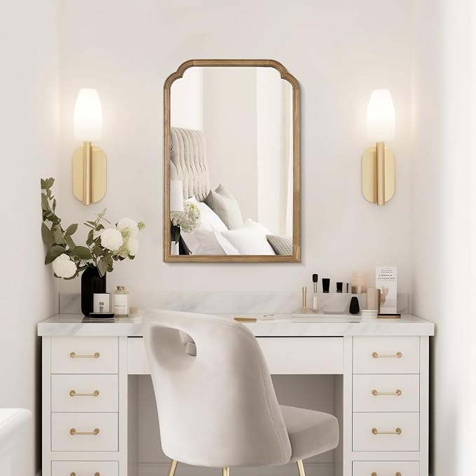 WallBeyond Wood Bathroom Mirrors for Wall Mounted, 24" x 36" Rustic Wood Frame Wall Mirrors Decorative for Living Room or Bedroom Vanity Mirror, Honey-Colored
