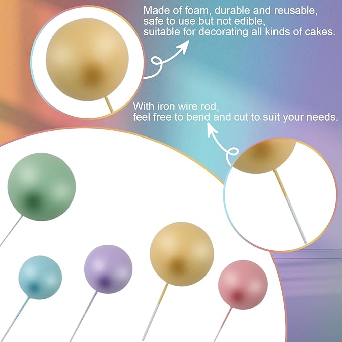 115 PCS Ball Cake Toppers - Mini Balloon Cake Decorations Pastel Foam Balls Cupcake Picks DIY Cake Insert Toppers for Birthday Party Wedding Baby Shower - Rainbow Theme