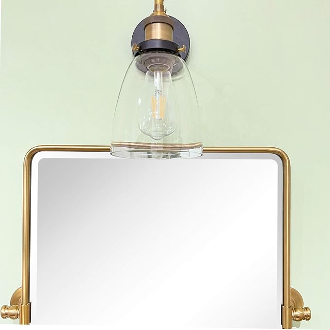 Farmhouse Gold Metal Framed Pivot Rectangle Bathroom Mirror Rounded Rectangluar Tilting Beveled Vanity Mirrors for Wall, Overall 22.91 x 24 inches (Mirrror 19 x 24 inches)