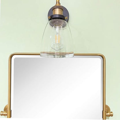 Farmhouse Gold Metal Framed Pivot Rectangle Bathroom Mirror Rounded Rectangluar Tilting Beveled Vanity Mirrors for Wall, Overall 22.91 x 24 inches (Mirrror 19 x 24 inches)