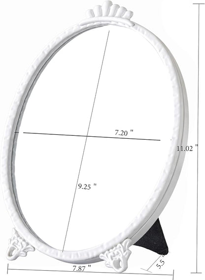 Gold Vintage Decor Vanity Mirror,Baroque Wall Art Retro Oval Mirror,Antique Wall Mirrors Decorative,Maximalist Decor Mirror for Desk Bedroom Bathroom Dresser Wall-Mounted,11.0" L x 7.9" W White