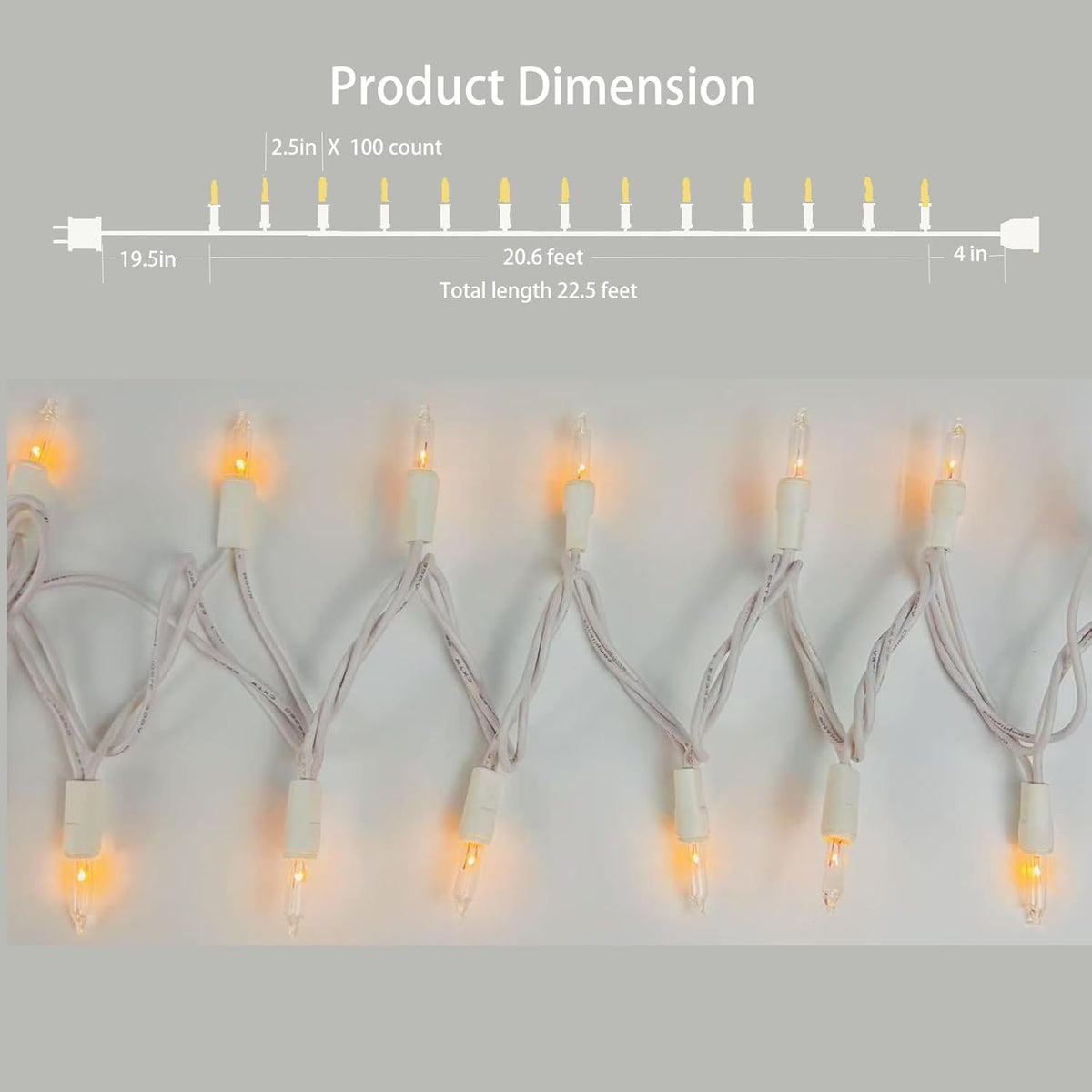Christmas Lights 100 Counts, Indoor Outdoor,White Wire Connectable of Lighting String Warm White,Decorations for Holiday, Party,Festival,Christmas String Lights (White-Clear)