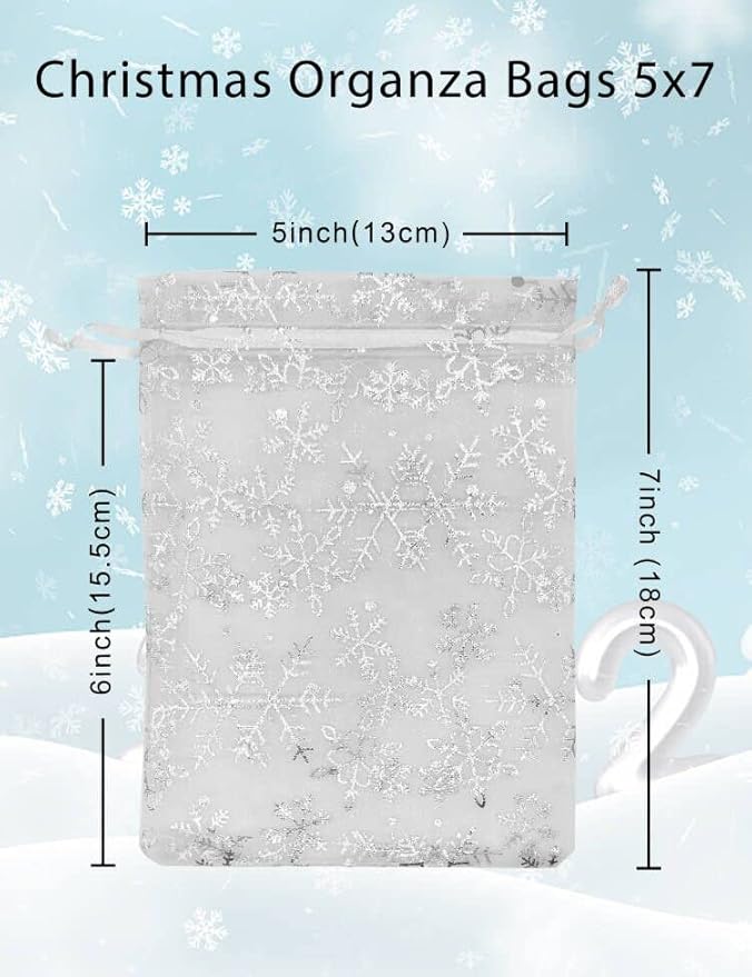 Jexila 100PCS Christmas Organza Bags 5''X7'' Mesh Drawstring Gift Bag for Christmas Party Favor Goodie Candy Treat Bags Jewelry Pouch