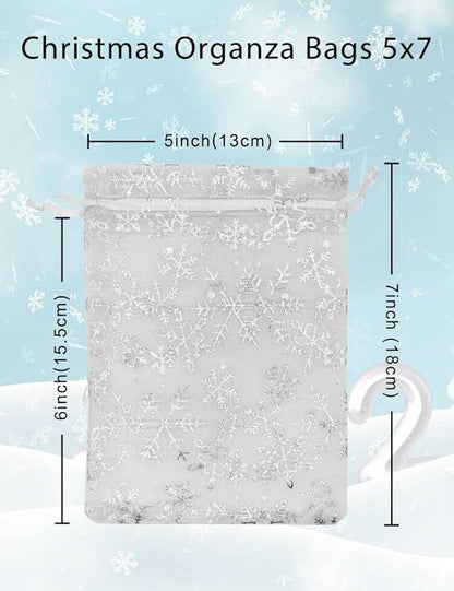 Jexila 100PCS Christmas Organza Bags 5''X7'' Mesh Drawstring Gift Bag for Christmas Party Favor Goodie Candy Treat Bags Jewelry Pouch