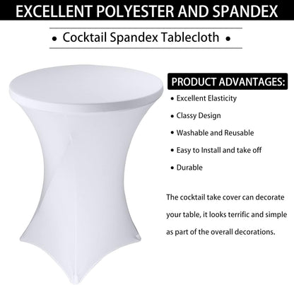 2 Pack Cocktail Spandex Tablecloth 32"x43" Cocktail Table Cover Fitted High Top Round Table for Bar Wedding Birthday Party Banquet (White)