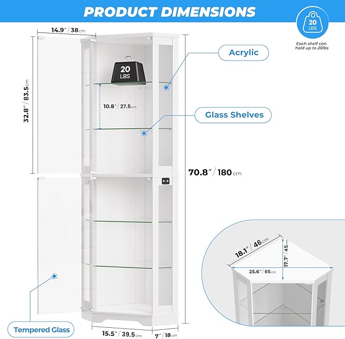 BROTTAR 71" Corner Display Cabinet