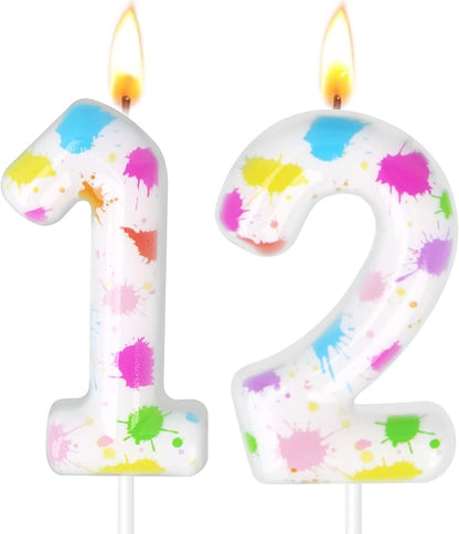 Paint Birthday Candles, Art Paint Party Decoration Supplies, Birthday Number Candles for Cake Topper (Multicolour, Number 12)