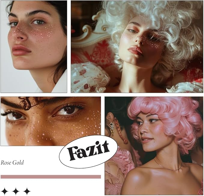 Fazit Makeup Patches - Rose Gold Speckles - Glow Up Make-Up Patches - Cute Glitter Makeup Accessories for Women - Cosmetic Glitter for Face
