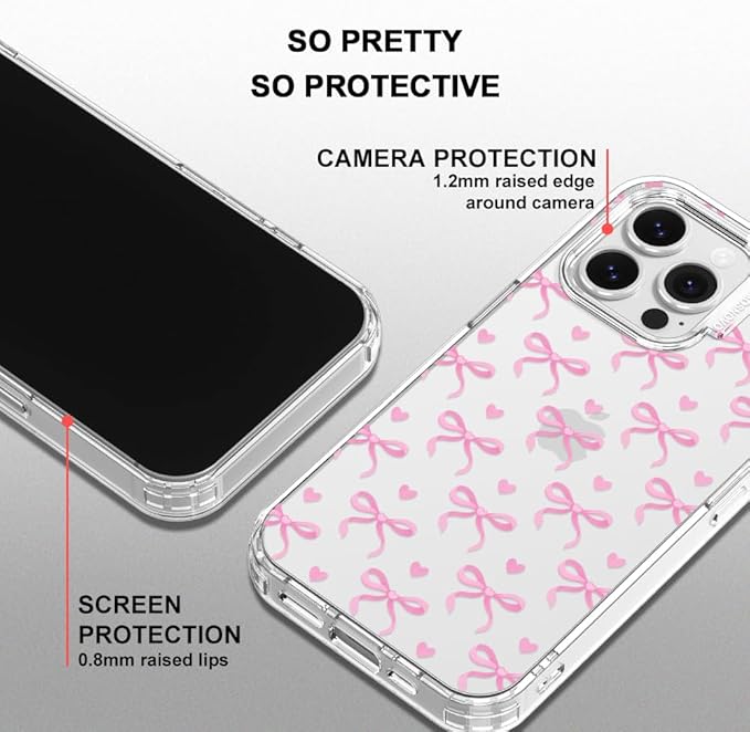 MOSNOVO Case for iPhone 16 Pro Max, [Buffertech 6.6ft Military-Grade Drop Protection] [Anti Peel Off Tech] Clear TPU Bumper Phone Case Cover Design - Bowtiful Love