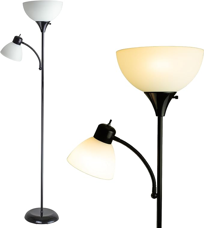 Newhouse Lighting NHFL-WI-BK Torchiere William 71 inch Modern Standing Daughter Floor Lamp, Perfect Light for Bedrooms, Living Room, Office, Reading, Mother-Son Black