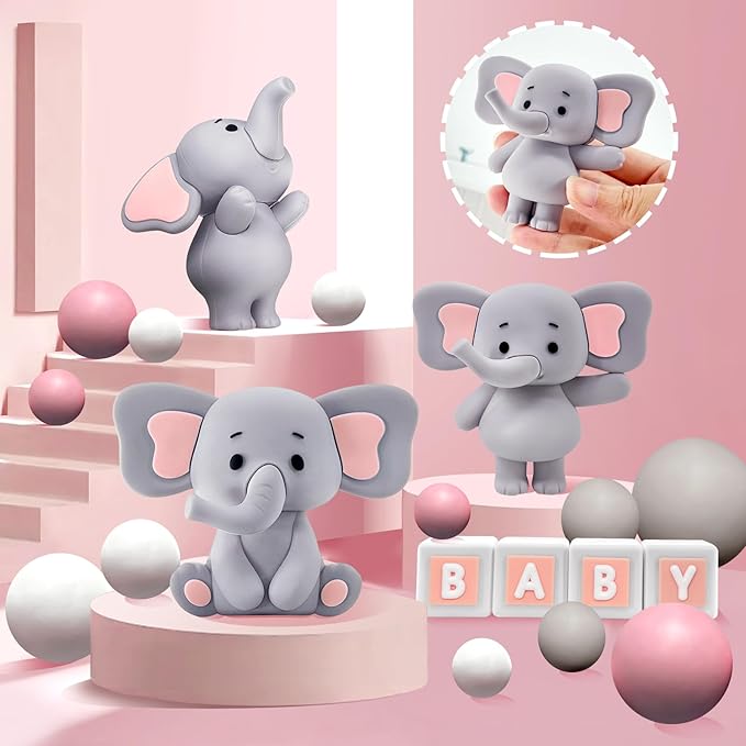 28pcs Elephant Cake Topper Balls Cake Decorations DIY Cake Topper for Boy Girl Birthday Party Decorations (Pink)