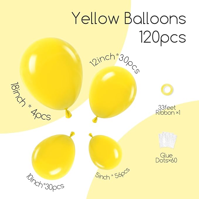 Awenztech 120pcs Yellow Balloon Arch Kit, 18 12 10 5 inch Yellow Latex Balloons Different Sizes Balloon Garland for Baby Shower Sunflower Bee Wedding Birthday Party Decorations