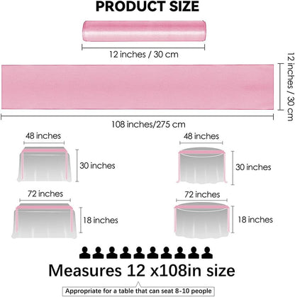 12 Pack Satin Table Runner 12 x 108 Inch Long Satin Table Runners for Wedding Banquet Graduations Birthday Party Decoration (Light Pink)