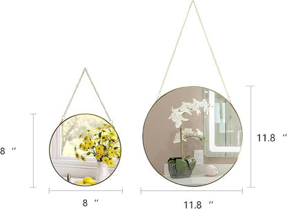 8-inch Modern Round Wall Mirror with Metal Frame and Hanging Chain, Suitable for Entryway, Hallway, or Bathroom Small Gold Metal Frame Mirror (Gold, 8 inch)