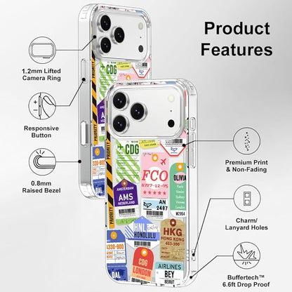 MOSNOVO for iPhone 17 Pro Max Case | Military Grade 6.6ft Drop Tested | Camera Control | Clear with Air Ticket Labels Design
