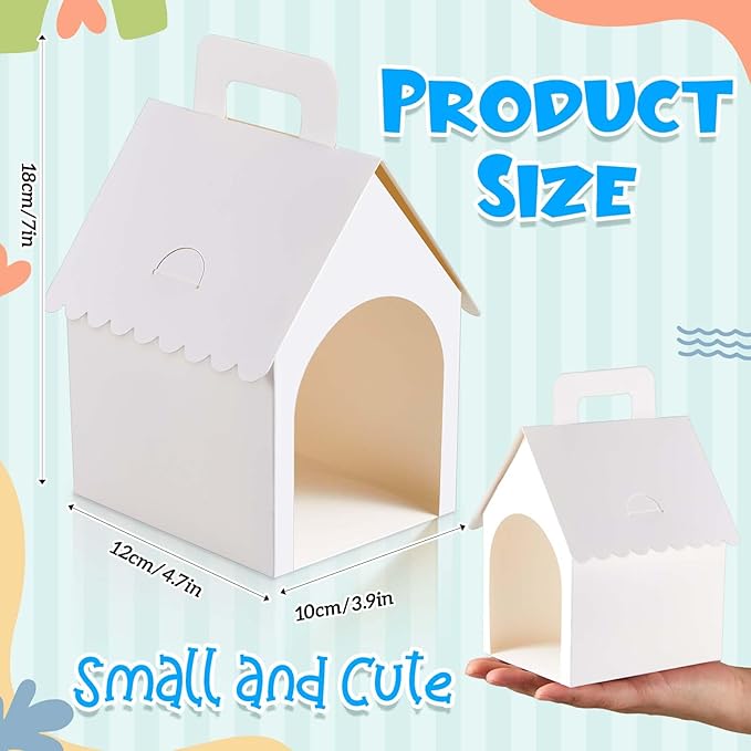 ShinyRelief 16 Pcs Dog Party Favors Boxes Dog House Shaped Treat Gift Boxes with Holes Foldable with Handle for Adopt a Puppy Party Favors Kid DIY Crafting Birthday (House Style)