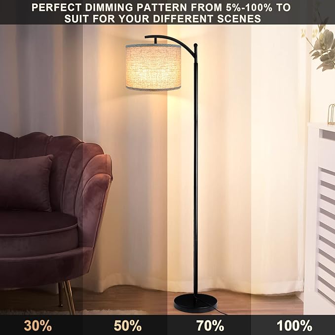 ROTTOGOON Floor Lamp for Living Room, 4 Color Temperature LED Floor Lamp with Remote Control & Foot Switch, LED Bulb Included, Modern Standing Lamp for Bedroom, Study Room, Office - Black