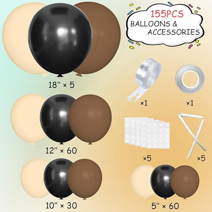 MEBAY Black Brown Nude Balloon Garland Arch Kit, 155Pcs Latex Balloons Different Size 18 12 10 5 inch for Boy First Rodeo, Wild West Country Birthday, Farm Fiesta Party Decorations