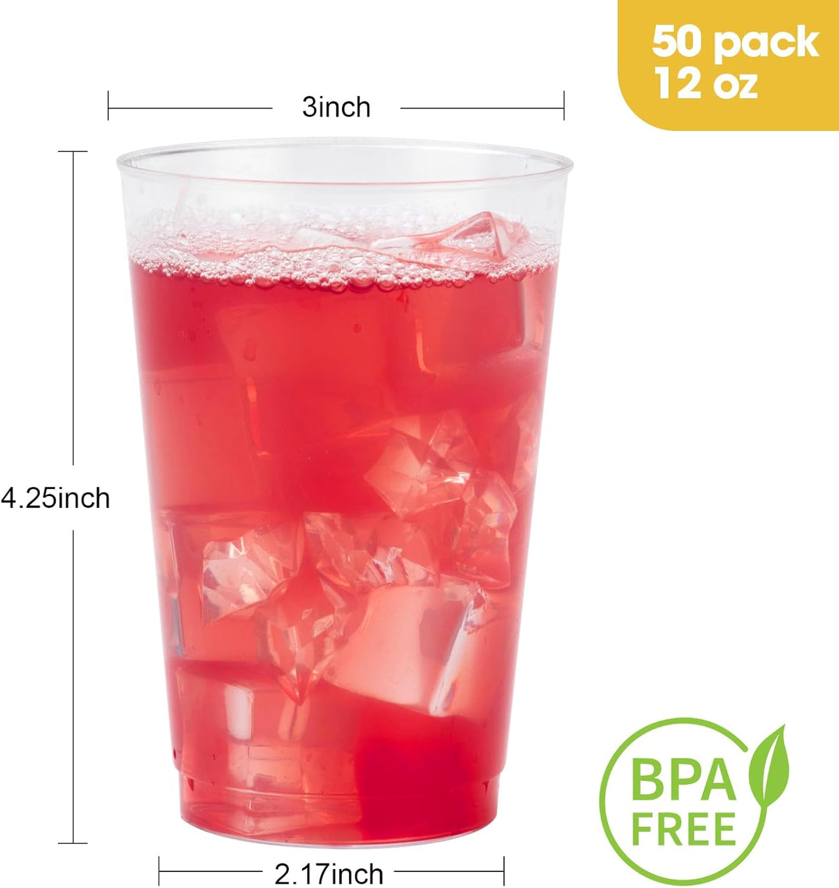 Goodluck 50PCS 12oz Clear Plastic Cups for Party, Disposable Clear Plastic Cups, Cocktail Glasses for Wedding Thanksgiving, Christmas, and Parties