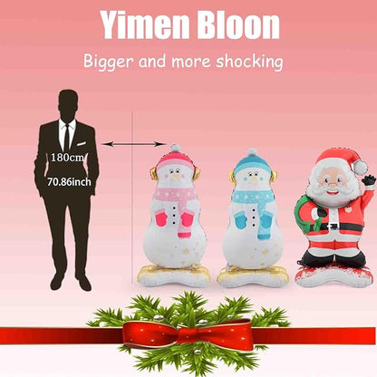 Christmas Ballooons Giant Standing Snowman Balloons Large Santa Claus Balloon with Base for Christmas-Themed Party Birthday Party Supplies Decorations 3 PCS