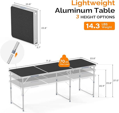 VINGLI 6ft Folding Camping Table with Carry Handle,Portable Utility Table Multipurpose for Party Picnic Tailgating Outdoor Patio Garden Indoor Kitchen …