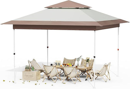 Arlopu Pop Up Canopy Tent with 1-Person Set up, Camping Instant Durable Shelter, Outdoor Gazebo Beach Shade with Wheeled Bag, 4 Sand Bags for Weight (Khaki, 13FTX13FT)