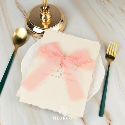 Handmade Fringe Chiffon Silk Ribbon 1.5 Inch x 3Yd Peach/Blush/Pink Soft Colorful Frayed Chiffon Ribbon for Wedding Invitation Flower Bouquets Gift Wrapping Bridal Shower