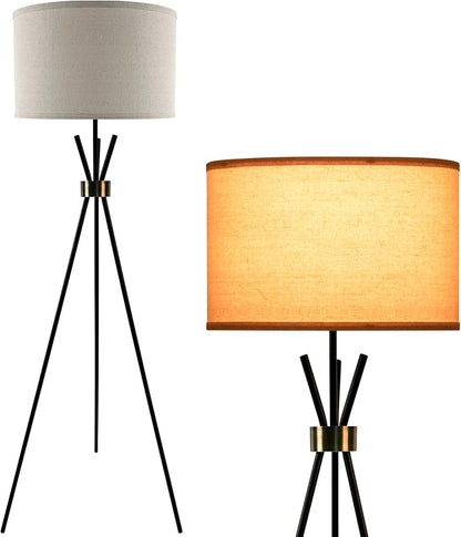 Tripod Lamps for Living Room, Mid Century Floor Lamp with Beige Drum Shade, Standing Lamps for Living Room, Bedroom, Office(Bulb Not Included)