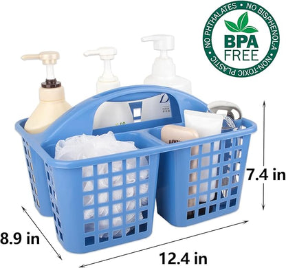 JiatuA Portable Shower Caddy Basket with Compartments Cleaning Supplies Organizer with Handle Plastic Storage Divided Tool Bin for Bathroom, Bedroom, Kitchen, College Dorm, Garden, Under Sink, Blue