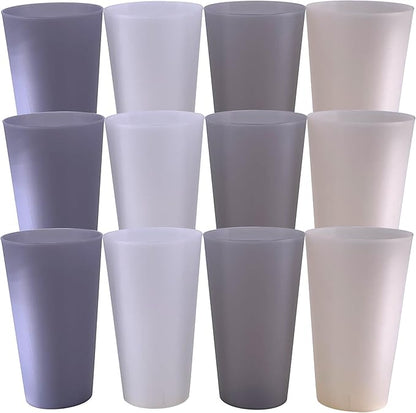 AOYITE Unbreakable Plastic Cups Reusable, 32 oz Plastic Tumblers set of 12, BPA Free Dishwasher Safe Large Drink Cup for Kids Kitchen Camping Party Outdoor (Grey Stone)