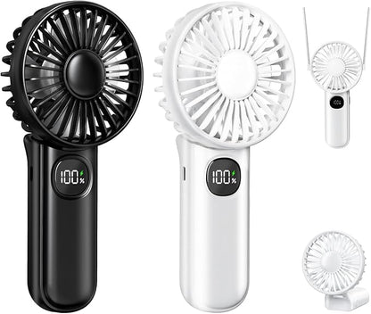 Portable Fan, Handheld Fans 2-Pack, 180° Foldable Hand Held Fan with Lanyard, 5-Speed Small Personal Fan Ultra quite, Electric Travel Fan for Outdoor, Office, for Men Women -Black & White