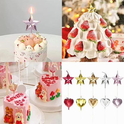 Saododku Birthday Candles, Star Shaped Birthday Candles for Cake, 5pcs Sparkler Candles for Birthday Cake, Metallic Multi-Colored Stereo Shaping Cake Candles Set