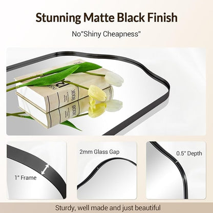 ANDY STAR Scalloped Arched Mirror, 26x38 Matte Black Irregular Wall Mirror for Bathroom Vanity Decorative, for Entryway, Fireplace, Mantel, Rustproof, Stainless Steel Frame