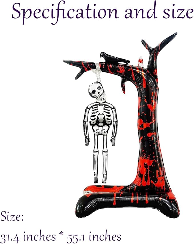 2 Pcs Halloween Decorations Balloon Scary Skeleton Standable Foil Balloons 55in Day of Death Spooky Large Punch Inflatable Decorations for Indoor/Outdoor Halloween Party Supplies