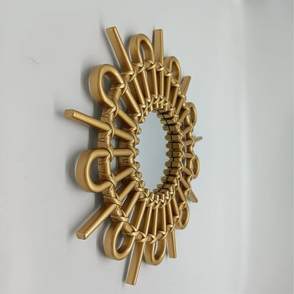 Gold Mirrors for Wall Pack of 1. Round Mirrors. Blade Shape.Decorative Mirrors.Wall Mirrors for Decor Home Decor.Plastic Frames.Glass Mirrors.Sun Gold Color.