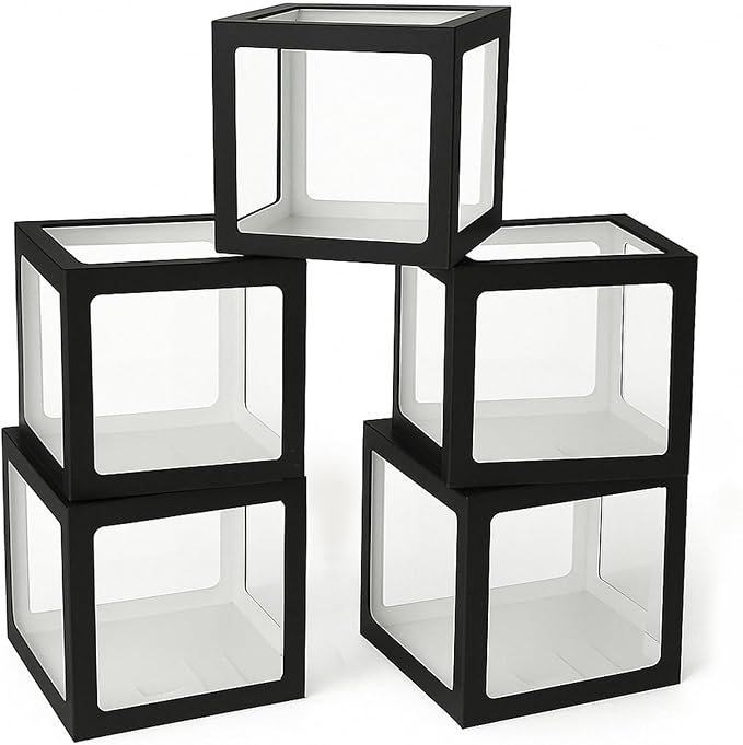 Voircoloria Prom Boxes Decorations With 78 Letters, 5 Black Boxes for Custom Prom Graduation Birthday Gender Reveal Party Decorative Blocks(5PCS, Black)