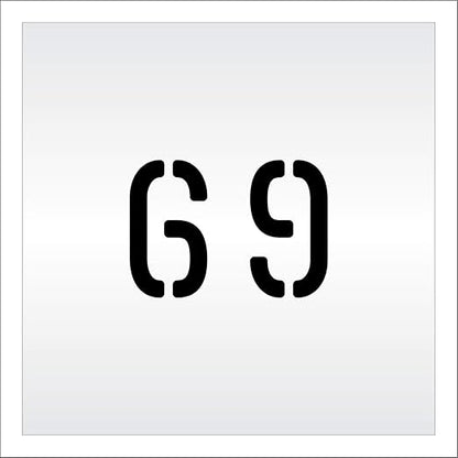 Pavement, Curb, and WheelStop Stencils - 4 inch Double Number Stencil - (69) - 4" x 5.5" x 1/16" (63 mil) - Light-Duty
