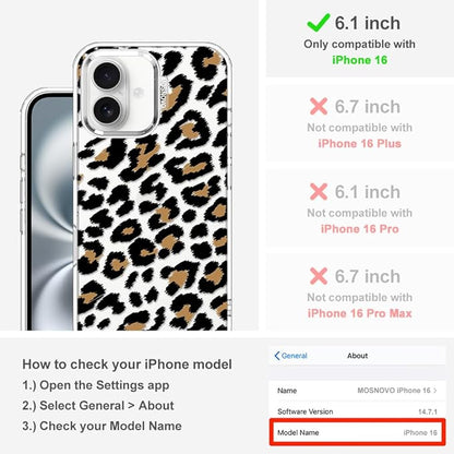 MOSNOVO Case for iPhone 16, [Buffertech 6.6ft Military-Grade Drop Protection] [Anti Peel Off Tech] Clear TPU Bumper Phone Case Cover Design - Leopard Print
